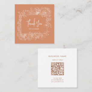 Cartão De Visita Quadrado Simples Floral Natural Terracotta Código QR Obriga