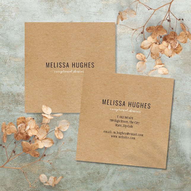 Cartão De Visita Quadrado Simples Kraft Rústico Moderno (Simple Modern Rustic Kraft Square Business Card)