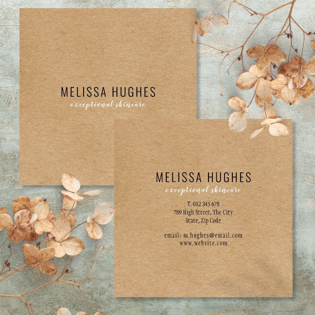 Cartão De Visita Quadrado Simples Kraft Rústico Moderno (Simple Modern Rustic Kraft Square Business Card)