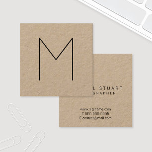 Cartão De Visita Quadrado Simples Monograma Minimalista Papel Kraft