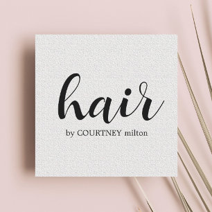 Cartão De Visita Quadrado Simples Textura Elegante Estilista de Cabelo Branc