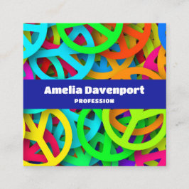 Cartão De Visita Quadrado Sinal de Paz Padrão Groovy Sessenta Vibe