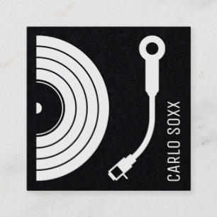 Cartão De Visita Quadrado Sinal DJ como placa de vinil de disco preto