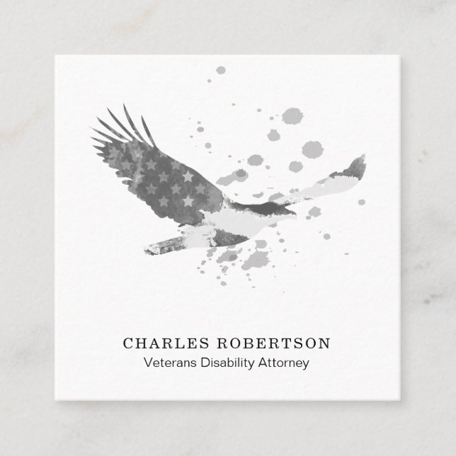 Cartão De Visita Quadrado ** Sinalizador Simples USA Águia Negra-Branca (Frente)