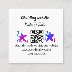 Cartão De Visita Quadrado Site de casamento mínimo simples Q R código adicio