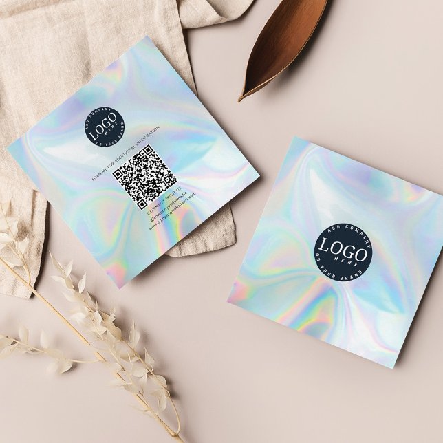 Cartão De Visita Quadrado Site de Mídia Social de Código QR Holográfico Mode (Holographic Company Logo QR Code Square Business Card)