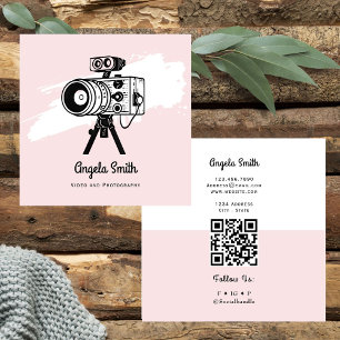 Cartão De Visita Quadrado Site Rosa Moderno de Vídeo e Fotografia
