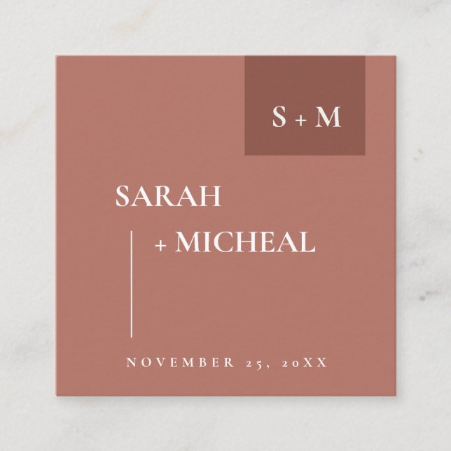 CARTÃO DE VISITA QUADRADO SÍTIO WEB SCANDI TERRACOTTA RUST MONOGRAM WEDSITE (Frente)