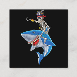 Cartão De Visita Quadrado Skeleton Pirate Riding Shark Cute Boys Halloween