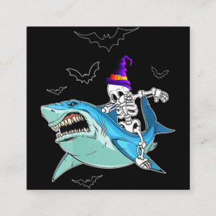 Cartão De Visita Quadrado Skeleton Riding Shark Engraçado - Presente de Hal