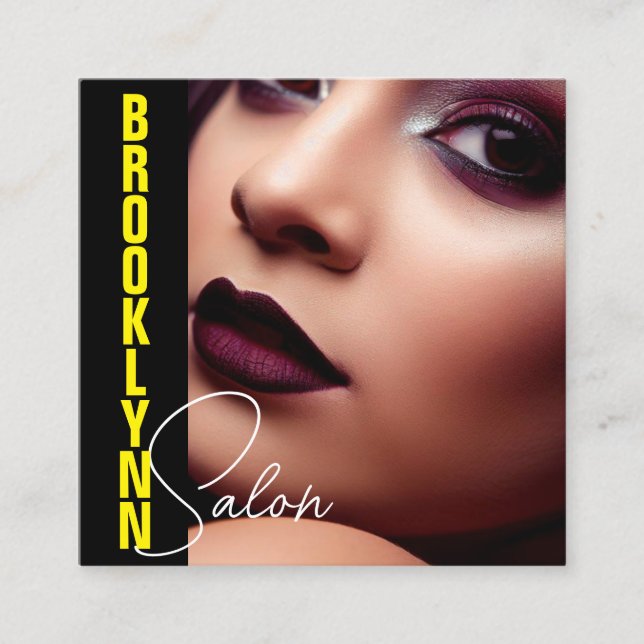 Cartão De Visita Quadrado Slogan Amarelo do Modelo de Imagem Legal Moderna (Frente)