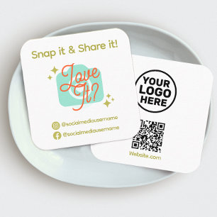 Cartão De Visita Quadrado Snap e compartilhamento de mídia social, código QR