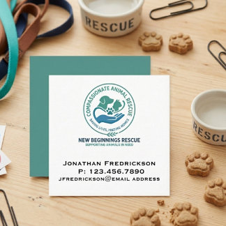 Cartão De Visita Quadrado Sociedade de Resgate de Animais Adicione Seu Própr