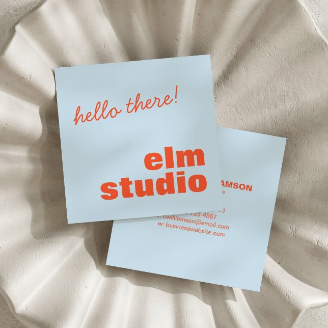 Cartão De Visita Quadrado Soft Blue Orange Hello There Friendly Bold Square (Criador carregado)