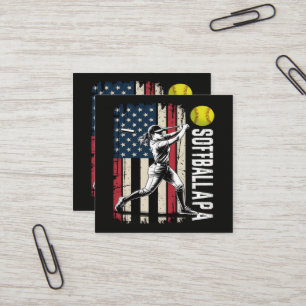 Cartão De Visita Quadrado Softball Papai Americano Bandeira dos EUA