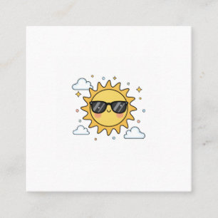 Cartão De Visita Quadrado Sol Cartoon Sorridente Feliz - Sóis Kawaii Minimal
