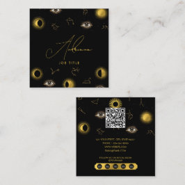 Cartão De Visita Quadrado Sol Celestial Dourado Negro e Lua
