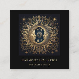 Cartão De Visita Quadrado Sol Celestial Lua Dourada
