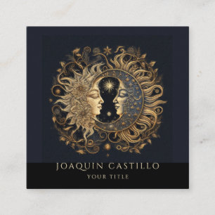 Cartão De Visita Quadrado Sol Dourado e Holístico Lua Negra