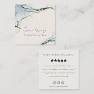 Cartão De Visita Quadrado Solicitação de Revisão de Beachy Dourada Azul Eleg