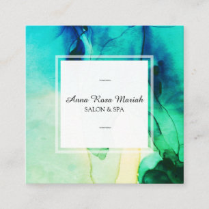 Cartão De Visita Quadrado *~* Spa Abstrato Artístico Turquesa Verde