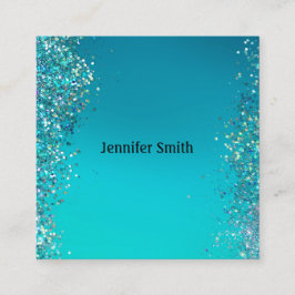 Cartão De Visita Quadrado Sparkle Splashes Blue Beauty Stylist Makeup Artist