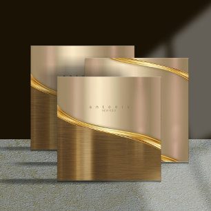 Cartão De Visita Quadrado Sq ID806 Dourado de dois tons de onda metálica