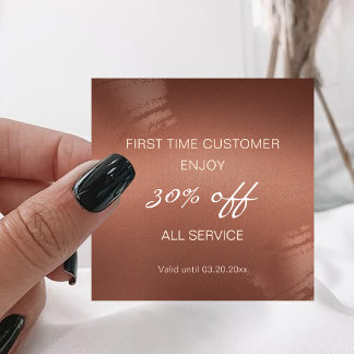 Cartão De Visita Quadrado Stylish Bronze Logo First Time Discount Card