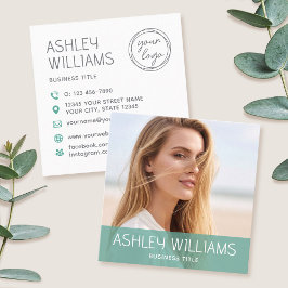 Cartão De Visita Quadrado Stylish Modern Custom Photo Color Logo Green