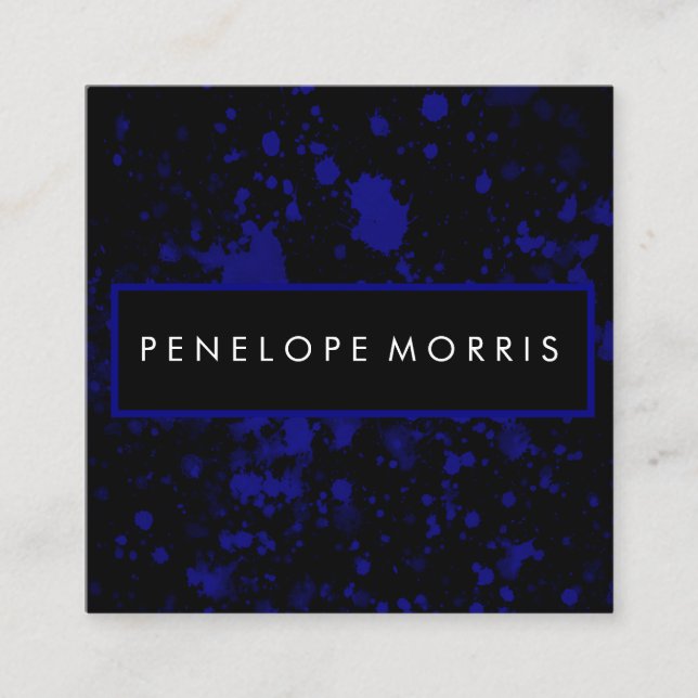 Cartão De Visita Quadrado Stylist de beleza com pintura azul e preta (Frente)