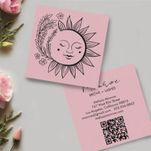 Sun Floral Boho Line Art Elegante Código QR rosa
