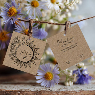Cartão De Visita Quadrado Sun Floral Boho Line Art Kraft PERSONALIZADO HANG
