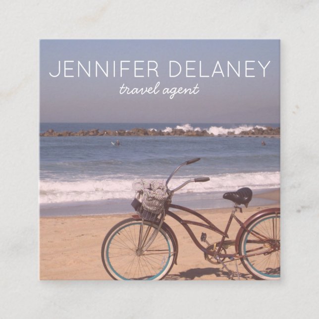 Cartão De Visita Quadrado surf de praia  Bike Fotografia Viagem Turismo (Frente)