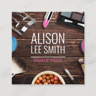Cartão De Visita Quadrado Surpreendente Makeup Artist Wood Desk Square Busin