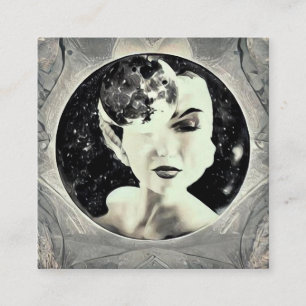 Cartão De Visita Quadrado Surreal Vintage Moon Lady