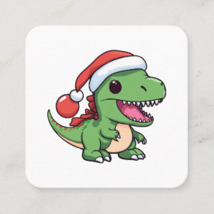 Cartão De Visita Quadrado T-Rex Dinossauro Kawaii em Chapéu de Natal