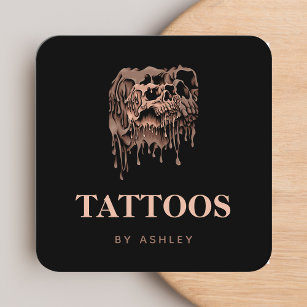 Cartão De Visita Quadrado Tattoo Artist Studio Melting Legal Skull Gothic