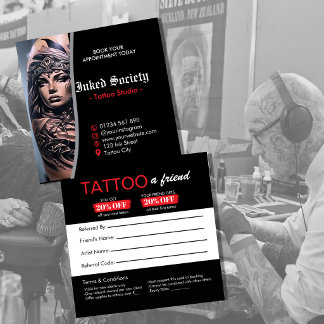 Cartão De Visita Quadrado Tattoo Referral Card Template | Tattoo a Friend 