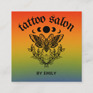 Cartão De Visita Quadrado Tattoo Salon Butterfly Moth Colorful Ombro