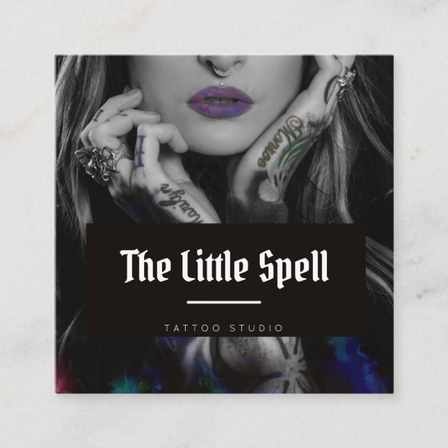 Cartão De Visita Quadrado Tattoo Studio / Tattoo Artist (Frente)