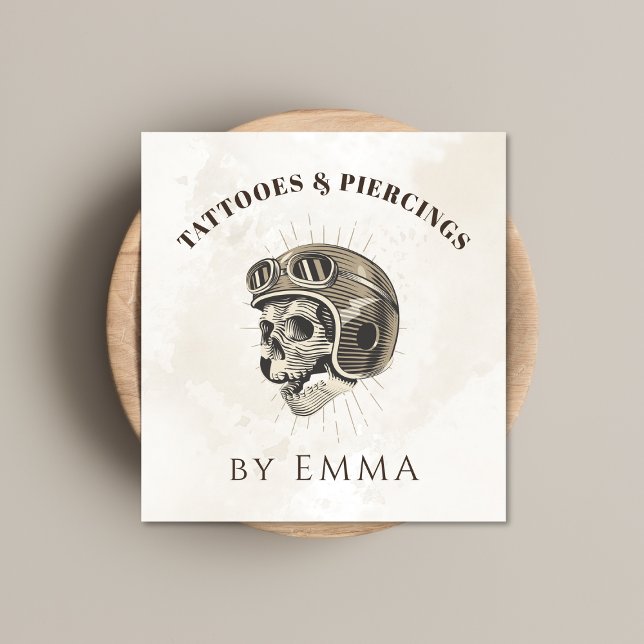 Cartão De Visita Quadrado Tatuador de Tatuagem no Crânio Engraçado, Marble C (Criador carregado)