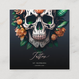 Cartão De Visita Quadrado Tatuador moderno Tattoo Studio Dark Blue