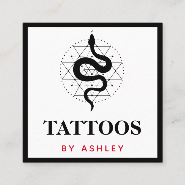 Cartão De Visita Quadrado Tatuagem Artista Cobra de Mídia Social Ilustração  (Frente)