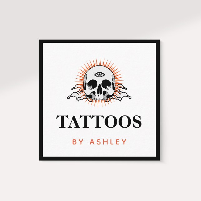 Cartão De Visita Quadrado Tatuagem Artista Mídia Social Crânio Sunrise Sunse (Criador carregado)