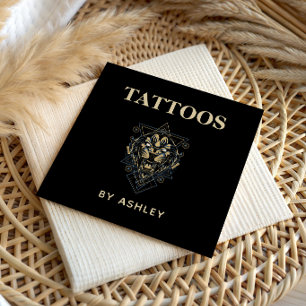 Cartão De Visita Quadrado Tatuagem Artista Salon Tiger Wild Animal Geométric