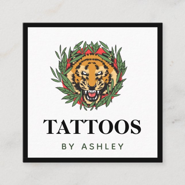 Cartão De Visita Quadrado Tatuagem Artista Wild Tiger Ilustração Tigre Trend (Frente)