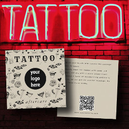 Cartão De Visita Quadrado Tatuagem do logotipo preto e bege - Instruções apó