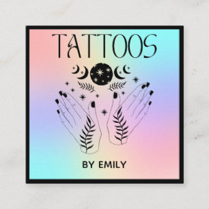 Cartão De Visita Quadrado Tatuagem Salon Mystical Holographic