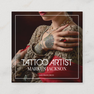 Cartão De Visita Quadrado Tatuagem Tatuadora Branca Foto da Tipografia
