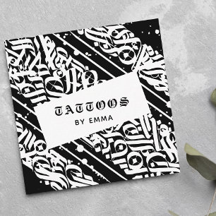 Cartão De Visita Quadrado Tatuagens Por Seu Nome Exótica Caligrafia Antiga